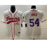 Men's Atlanta Braves #54 Max Fried White Cool Base With Patch Stitched Baseball Jersey
