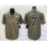 Men's Atlanta Braves #7 Dansby Swanson 2021 Olive Salute To Service Limited Stitched Jersey