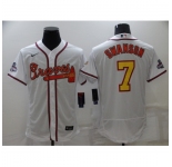 Men's Atlanta Braves #7 Dansby Swanson 2021 White Gold World Series Champions Jersey