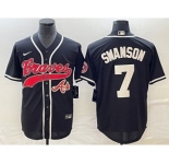 Men's Atlanta Braves #7 Dansby Swanson Black Cool Base Stitched Baseball Jersey