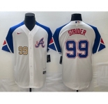 Men's Atlanta Braves #99 Spencer Strider Number White 2023 City Connect Cool Base Stitched Jersey
