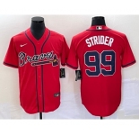 Men's Atlanta Braves #99 Spencer Strider Red Cool Base Stitched Baseball Jersey