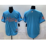 Men's Atlanta Braves Blank Blue 2024 Atliens & Peach With Outkast Patch Vapor Limited Stitched Baseball Jersey