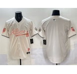 Men's Atlanta Braves Blank Cream 2024 Atliens & Peach With Outkast Patch Vapor Limited Stitched Baseball Jersey