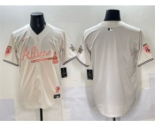 Men's Atlanta Braves Blank Cream 2024 Atliens & Peach With Outkast Patch Vapor Limited Stitched Baseball Jersey
