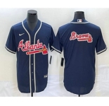 Men's Atlanta Braves Navy Team Big Logo Cool Base Stitched Baseball Jersey