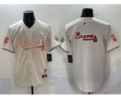 Men's Atlanta Braves Team Big Logo Cream 2024 Atliens & Peach With Outkast Patch Vapor Limited Stitched Baseball Jersey
