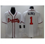 Men's Nike Atlanta Braves #1 Ozzie Albies White Game Authentic Jersey