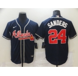 Nike Atlanta Braves #24 Deion Sanders Authentic Dark Blue 2020 Alternate Cool Base Baseball Jersey