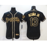 Nike Men's Atlanta Braves #13 Ronald Acuna Jr. Black Gold Fashion Flex Base Authentic Collection Baseball Jersey
