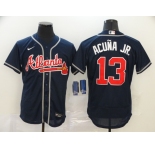 Nike Men's Atlanta Braves #13 Ronald Acuna Jr. Dark Blue Home Flex Base Authentic Collection Baseball Jersey