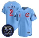 Men's Chicago Cubs #2 Nico Hoerner Blue 'Ryne Sandberg Tribute' Vapor Limited V2 Stitched Baseball Jersey