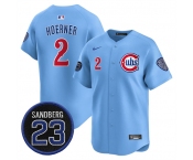 Men's Chicago Cubs #2 Nico Hoerner Blue 'Ryne Sandberg Tribute' Vapor Limited V2 Stitched Baseball Jersey