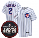 Men's Chicago Cubs #2 Nico Hoerner White 2025 World Tour Tokyo Series Home Stitched Baseball Jersey