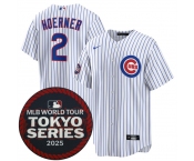 Men's Chicago Cubs #2 Nico Hoerner White 2025 World Tour Tokyo Series Home Stitched Baseball Jersey