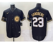 Men's Chicago Cubs #23 Ryne Sandberg Black Gold 'Ryne Sandberg Tribute' Vapor Limited V2 Stitched Baseball Jersey
