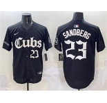 Men's Chicago Cubs #23 Ryne Sandberg Black 'Gothic North Side Edition' Vapor Premier Limited Stitched Baseball Jersey