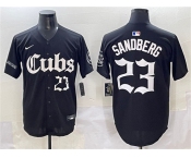 Men's Chicago Cubs #23 Ryne Sandberg Black 'Gothic North Side Edition' Vapor Premier Limited Stitched Baseball Jersey