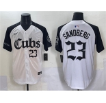 Men's Chicago Cubs #23 Ryne Sandberg White Black 'Gothic North Side Edition' Vapor Premier Limited Stitched Baseball Jersey