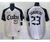 Men's Chicago Cubs #23 Ryne Sandberg White Black 'Gothic North Side Edition' Vapor Premier Limited Stitched Baseball Jersey