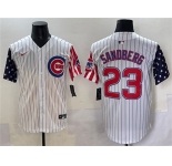 Men's Chicago Cubs #23 Ryne Sandberg White Pinstripe 2025 Independence Day Vapor Premier Limited Stitched Baseball Jersey