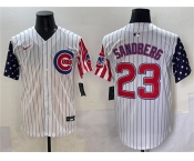 Men's Chicago Cubs #23 Ryne Sandberg White Pinstripe 2025 Independence Day Vapor Premier Limited Stitched Baseball Jersey