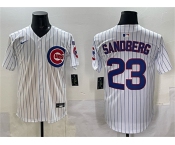 Men's Chicago Cubs #23 Ryne Sandberg White Pinstripe 'Ryne Sandberg Tribute' Vapor Limited V3 Stitched Baseball Jersey
