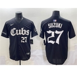 Men's Chicago Cubs #27 Seiya Suzuki Black 'Gothic North Side Edition' Vapor Premier Limited Stitched Baseball Jersey