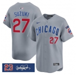 Men's Chicago Cubs #27 Seiya Suzuki Gray 'Ryne Sandberg Tribute' Vapor Limited V3 Stitched Baseball Jersey