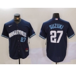 Men's Chicago Cubs #27 Seiya Suzuki Number Navy City Connect Cool Base Stitched Jersey