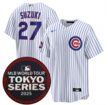 Men's Chicago Cubs #27 Seiya Suzuki White 2025 World Tour Tokyo Series Home Stitched Baseball Jersey