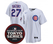 Men's Chicago Cubs #27 Seiya Suzuki White 2025 World Tour Tokyo Series Home Stitched Baseball Jersey