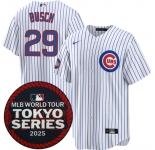 Men's Chicago Cubs #29 Michael Busch White 2025 World Tour Tokyo Series Home Stitched Baseball Jersey