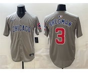 Men's Chicago Cubs #3 Alex Bregman Grey Limited Stitched Baseball Jersey