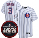 Men's Chicago Cubs #3 Justin Turner White 2025 World Tour Tokyo Series Home Stitched Baseball Jersey