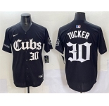 Men's Chicago Cubs #30 Kyle Tucker Black 'Gothic North Side Edition' Vapor Premier Limited Stitched Baseball Jersey