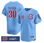 Men's Chicago Cubs #30 Kyle Tucker Blue 'Ryne Sandberg Tribute' Vapor Limited V3 Stitched Baseball Jersey