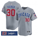 Men's Chicago Cubs #30 Kyle Tucker Gray 'Ryne Sandberg Tribute' Vapor Limited V3 Stitched Baseball Jersey