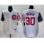 Men's Chicago Cubs #30 Kyle Tucker White Pinstripe 2025 Independence Day Vapor Premier Limited Stitched Baseball Jersey