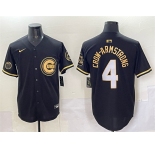 Men's Chicago Cubs #4 Pete Crow-Armstrong Black Gold 'Ryne Sandberg Tribute' Vapor Limited V2 Stitched Baseball Jersey