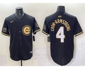 Men's Chicago Cubs #4 Pete Crow-Armstrong Black Gold 'Ryne Sandberg Tribute' Vapor Limited V2 Stitched Baseball Jersey