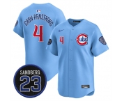 Men's Chicago Cubs #4 Pete Crow-Armstrong Blue 'Ryne Sandberg Tribute' Vapor Limited V2 Stitched Baseball Jersey