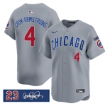Men's Chicago Cubs #4 Pete Crow-Armstrong Gray 'Ryne Sandberg Tribute' Vapor Limited V3 Stitched Baseball Jersey