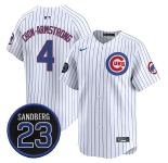 Men's Chicago Cubs #4 Pete Crow-Armstrong White Pinstripe 'Ryne Sandberg Tribute' Vapor Limited V2 Stitched Baseball Jersey