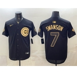 Men's Chicago Cubs #7 Dansby Swanson Black Gold 150th Anniversary Patch Stitched Baseball Jersey