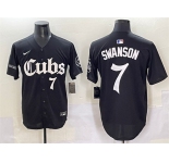 Men's Chicago Cubs #7 Dansby Swanson Black 'Gothic North Side Edition' Vapor Premier Limited Stitched Baseball Jersey