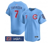 Men's Chicago Cubs #7 Dansby Swanson Blue 'Ryne Sandberg Tribute' Vapor Limited V3 Stitched Baseball Jersey