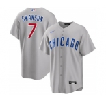 Men's Chicago Cubs #7 Dansby Swanson Gray Cool Base Stitched Baseball Jersey