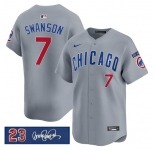Men's Chicago Cubs #7 Dansby Swanson Gray 'Ryne Sandberg Tribute' Vapor Limited V3 Stitched Baseball Jersey