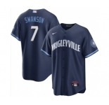 Men's Chicago Cubs #7 Dansby Swanson Navy City Connect Cool Base Stitched Baseball Jersey